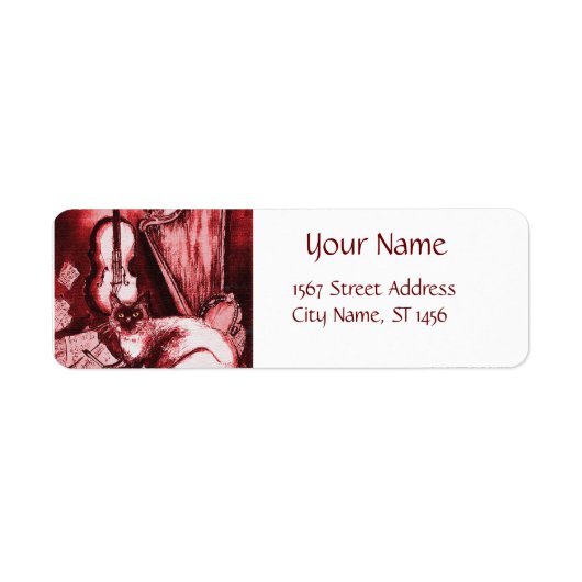 ミュージカルネコとフクロウ，赤，白 ラベル (正面)