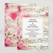 ミュージカルノーツとローズ ヴィンテージデザイン ウェディング 招待状 (正面/裏面)