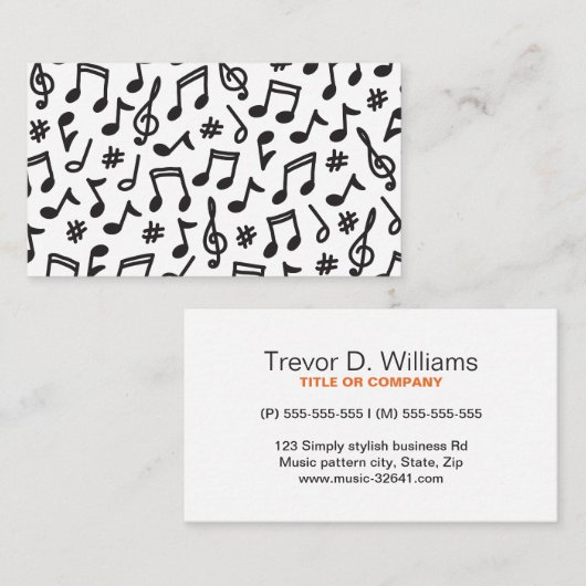 ミュージカルノートのパターン(白黒) 名刺 (正面/裏面)