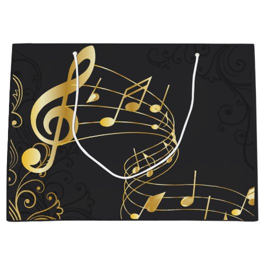 ミュージカルノートエレガントラグジュアリーデザイン ラージペーパーバッグ (正面)