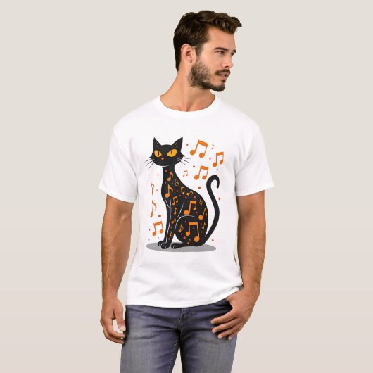 ミュージカルノートキャットハロウィンTシャツ 音符 Tシャツ (正面フル)