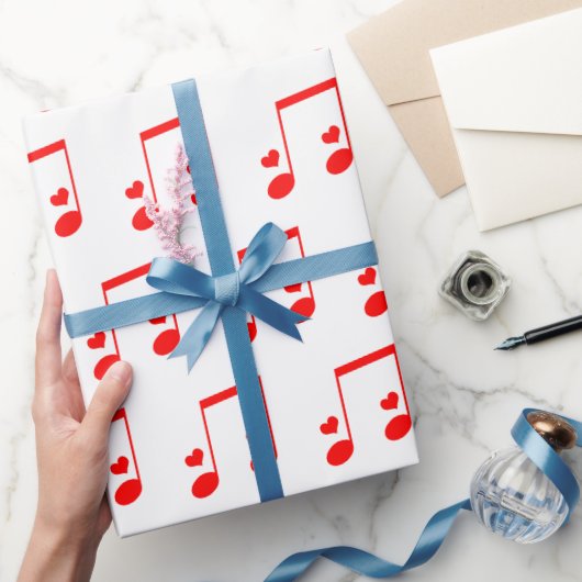 ミュージカルノートシンプル赤いハート ラッピングペーパー (ギフト)