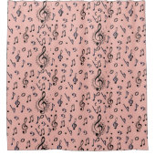 ミュージカルノートシート音楽スタッフパターン シャワーカーテン (正面)