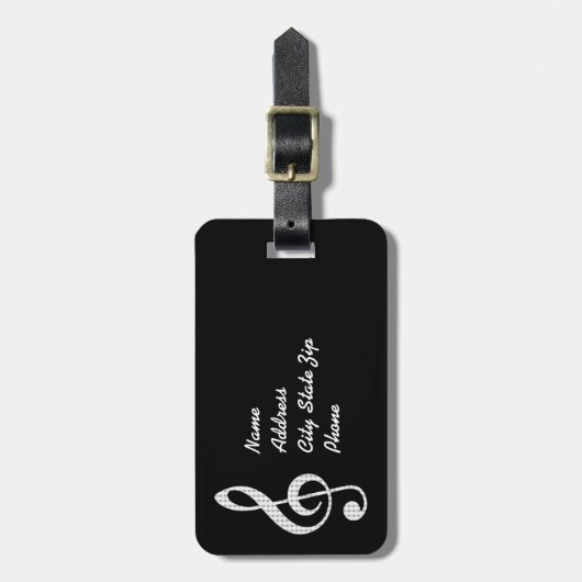 ミュージカルノートパーソナライズされたラゲッジタグ – 黒 ラゲッジタグ (正面縦)