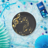 ミュージカルノートラグジュアリー金ゴールドグレー ペーパープレート (パーティー)