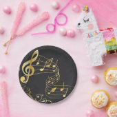 ミュージカルノートラグジュアリー金ゴールドグレー ペーパープレート (パーティー)