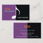 ミュージカルノート上の黒と紫モダン 名刺 (正面/裏面)