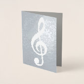 ミュージカルノート/シルバーのトレブルクレフ、 音符記号 箔カード (正面)