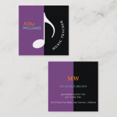 ミュージカルノート～ブラック&パープルモダン スクエア名刺 (正面/裏面)