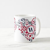 ミュージカルハートノートクレフ、 音符記号ミュージックラブモノグラム コーヒーマグカップ (正面右)