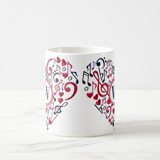 ミュージカルハートノートクレフ、 音符記号ミュージックラブモノグラム コーヒーマグカップ (中央)