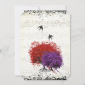 ミュージカルハートリーフレッドツリーヴィンテージ結婚鳥 招待状 (正面)