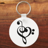 ミュージカルハート:絡み合った高音と低音クレフ、 音符記号 キーホルダー (正面)