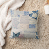 ミュージカルバタフライコラージュ(青と白) クッション (ブランケット)