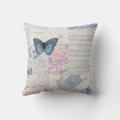 ミュージカルバタフライコラージュ(青と白) クッション (裏面)