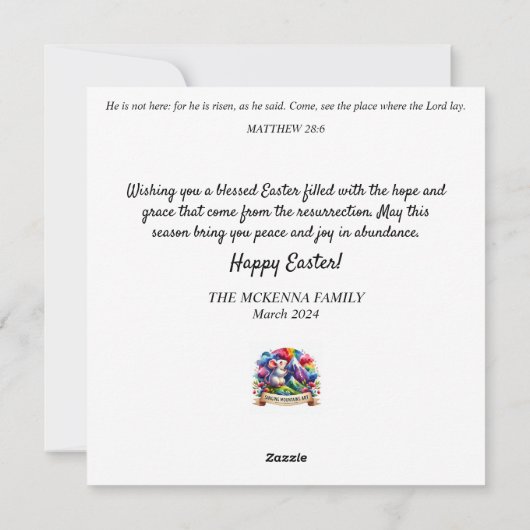 ミュージカルバニーホーンパステルフラワーズイースター シーズンカード (裏面)