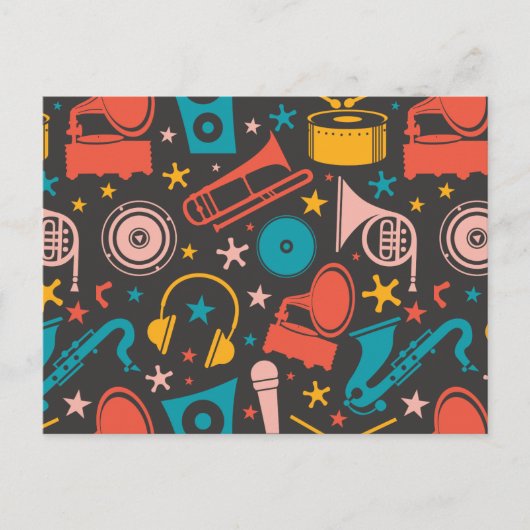 ミュージカルパターン – 楽器 ポストカード (正面)