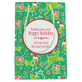 ミュージカルパーソナライズされたクリスマスグリーン抱き枕 ミディアムペーパーバッグ (正面)