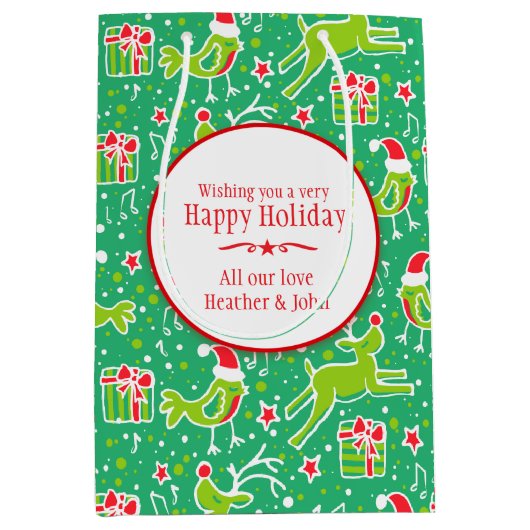 ミュージカルパーソナライズされたクリスマスグリーン抱き枕 ミディアムペーパーバッグ (正面)