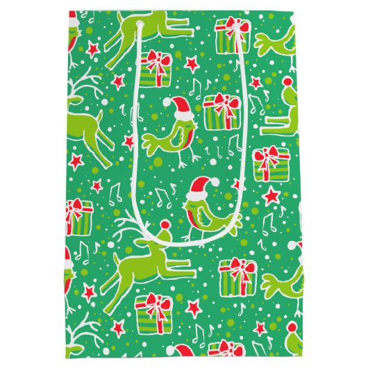 ミュージカルパーソナライズされたクリスマスグリーン抱き枕 ミディアムペーパーバッグ (裏面)