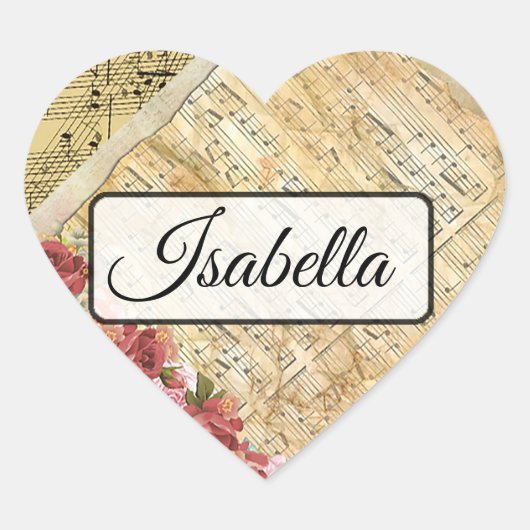 ミュージカルパーソナライズされたノート名のスタンプ ハートシール (正面)