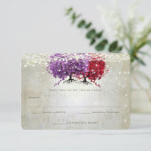 ミュージカルパープル赤いハートリーフツリーウェディングRSVP 出欠カード (スタンド正面)