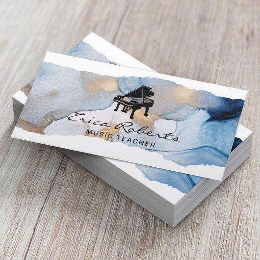 ミュージカルピアノロゴモダン水彩音楽 名刺