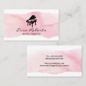 ミュージカルピアノロゴ赤面ピンクウォーターカラーミュージック 名刺 (正面/裏面)