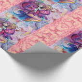 ミュージカルピンクピエロフクロウピンク花花びら ラッピングペーパー (角)