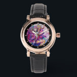 ミュージカルピンクピエロ 腕時計<br><div class="desc">お洒落，ピンクカラフルのピエロと表現豊かなフクロウと楽しい音楽のノートと混ぜ遊たラッパ，花葉，赤，明るい赤紫色，紫，青，青，色，ブルガンルミニによる水色(c)</div>