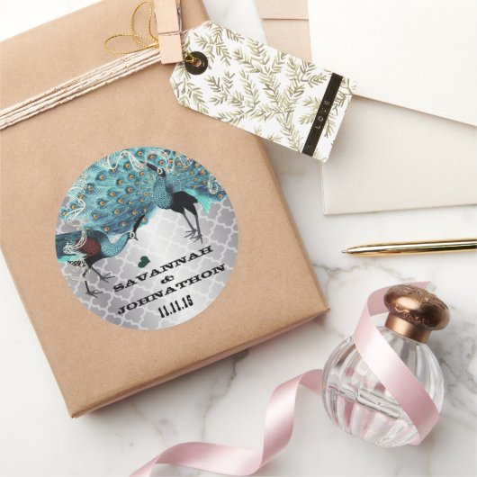 ミュージカルピーコックシルバーモロッコアクアウェディング ラウンドシール (ギフト)