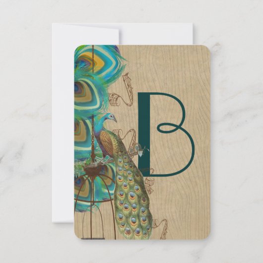 ミュージカルピーコックバードケージフェザーウェディングRSVP 出欠カード (裏面)