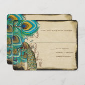 ミュージカルピーコックバードケージフェザーウェディングRSVP 出欠カード (正面/裏面)