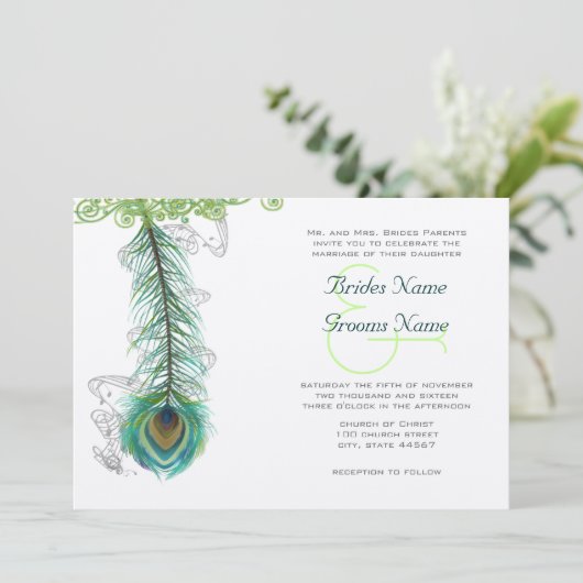 ミュージカルピーコックフェザーダークウェディング招待状 招待状 (スタンド正面)