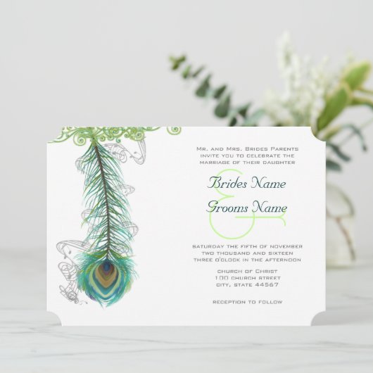 ミュージカルピーコックフェザーダークウェディング招待状 招待状 (スタンド正面)