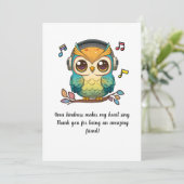 ミュージカルフクロウが木にとまっカラフルた サンキューカード (スタンド正面)