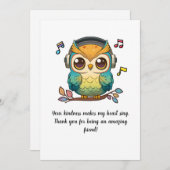 ミュージカルフクロウが木にとまっカラフルた サンキューカード (正面/裏面)