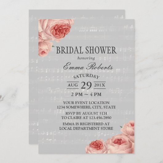 ミュージカルブライダルシャワーエレガントフローラ 招待状 (正面/裏面)