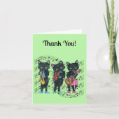 ミュージカルブラックキャッツミュージックノート楽器グリーン サンキューカード (正面)