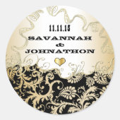 ミュージカルブラック&ライト金ゴールドヴィンテージダマスクウェディング ラウンドシール (正面)