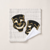 ミュージカルブラック&金ゴールドコメディと悲劇 バスタオルセット (ウォッシュタオル)