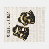 ミュージカルブラック&金ゴールドコメディと悲劇 フリースブランケット (正面(横))