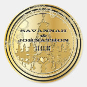 ミュージカルブラック&金ゴールドヴィンテージシャンデリアウェディング ラウンドシール (正面)