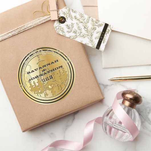 ミュージカルブラック&金ゴールドヴィンテージシャンデリアウェディング ラウンドシール (ギフト)