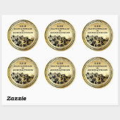 ミュージカルブラック&金ゴールドヴィンテージダマスクウェディング ラウンドシール (シート)