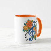 ミュージカルブルークレフ、 音符記号ミュージックノートフローラデザインオレンジ マグカップ (正面右)