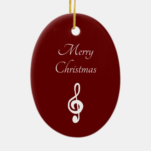 ミュージカルメリークリスマストレブルクレフ、 音符記号エレガントレッド セラミックオーナメント (裏面)