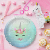 ミュージカルユニコーンホーンとフローラまつげ ペーパープレート (パーティー)