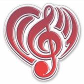 ミュージカルラブ赤いハートミュージックノートDJ シール (正面)