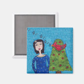 ミュージカルレッドバードinアップルツリーフォークアートマグネット マグネット (正面/裏面)